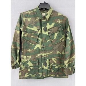 Vtg US Army Jungle Fatigue Jacket Small Camo Vietnam 1968 OG-107 Slant Pocket